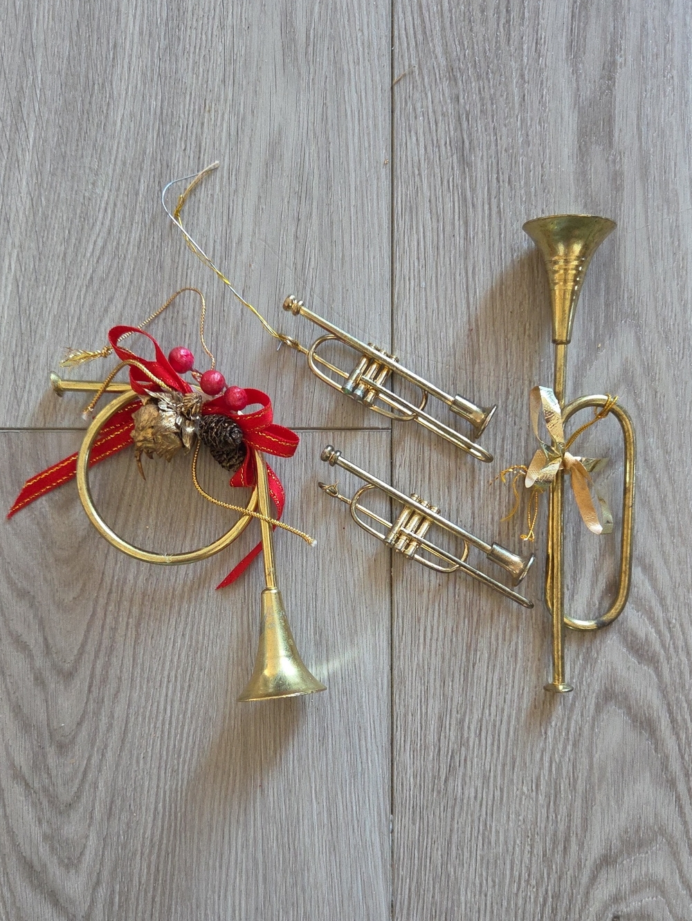 Vintage Brass Instrument Christmas Ornaments Lot Of 4